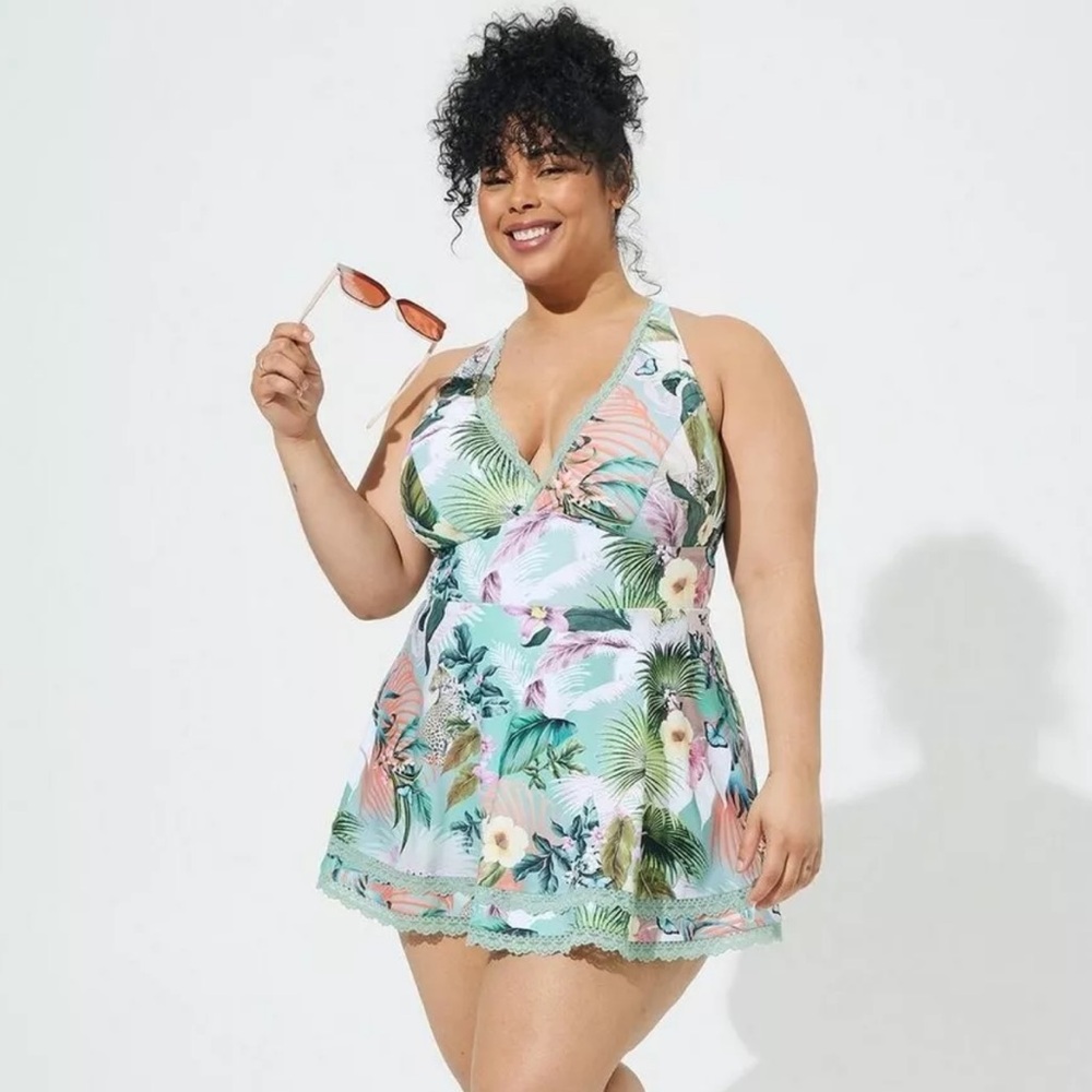 NWOT Torrid sz 2 Safari Adventure Lace Swim Dress Bathing Suit 18/20 Summer fun!